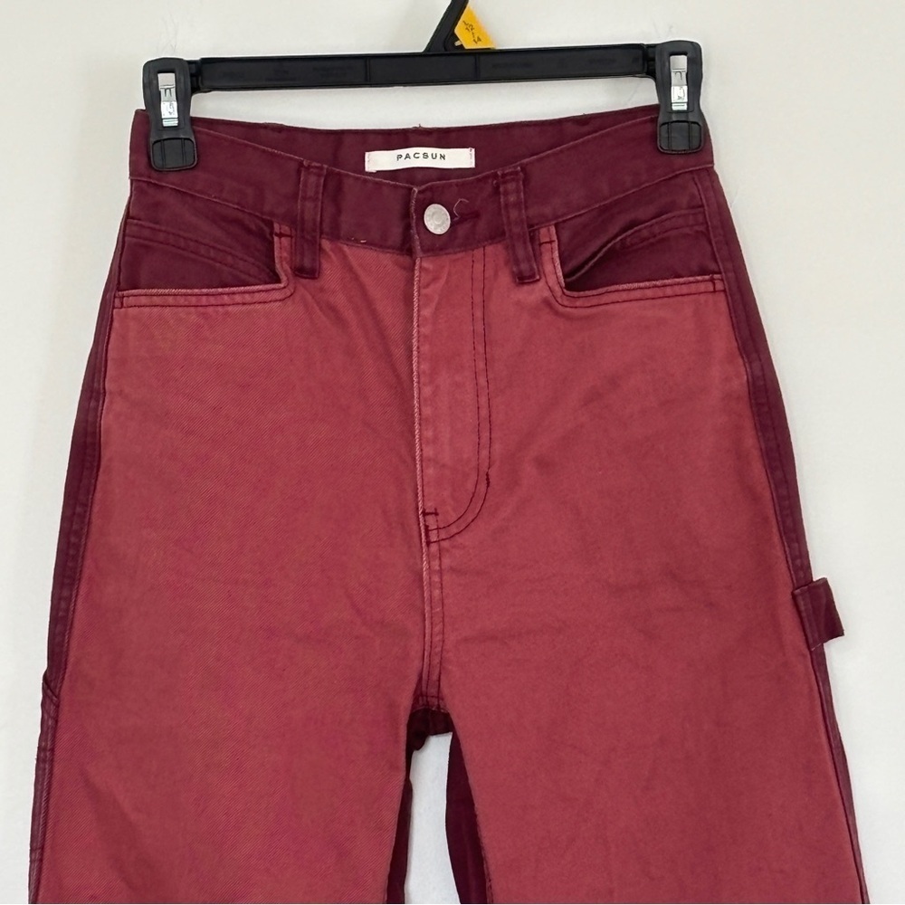 Maroon Burgundy High Rise wide leg baggy Flare Carpenter Jeans Pants twotoned 24 - Picture 6 of 11